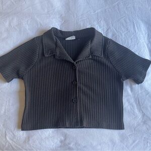 Kids Black Ribbed Button-Down Shirt
